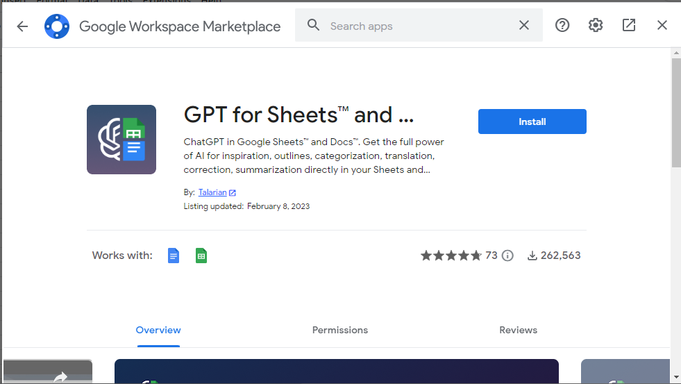 install gtp for sheets and google